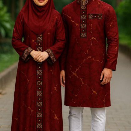 Eid Special Couple Panjabi Borka Combo ( Texture Maroon )