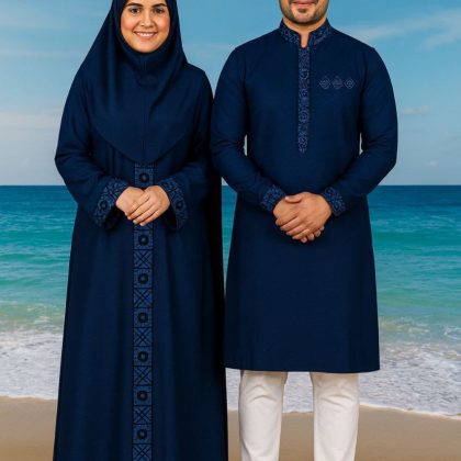Eid Special Couple Panjabi Borka Combo ( Texture Blue )