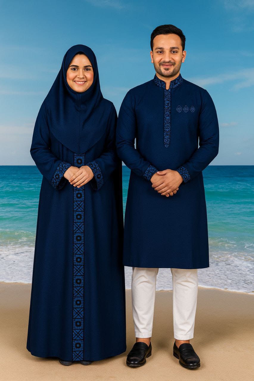 Eid Special Couple Panjabi Borka Combo ( Texture Blue )