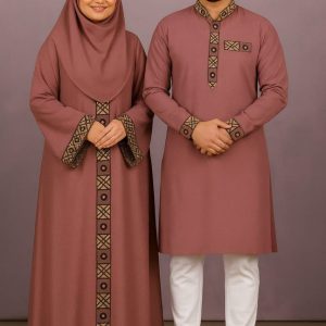 Eid Special Couple Panjabi Borka Combo ( Texture Atlas Garnet )