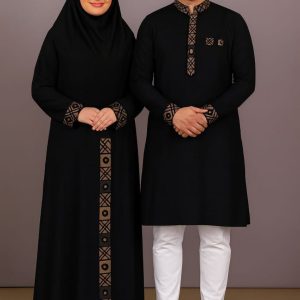 Eid Special Couple Panjabi Borka Combo ( Texture Black )