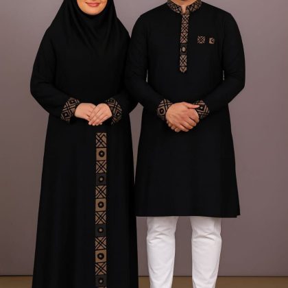 Eid Special Couple Panjabi Borka Combo ( Texture Black )