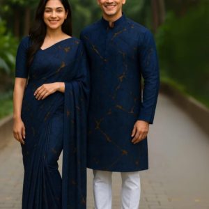 Eid Special Couple Sharee Panjabi Combo (Texture Blue)
