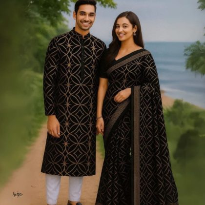 Eid Special Couple Sharee Panjabi Combo (Texture Bblack)