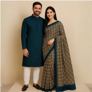 Eid Special Couple Sharee Panjabi Combo (Teal color)
