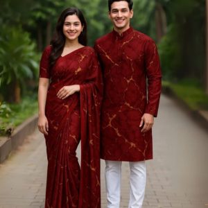 Eid Special Couple Sharee Panjabi Combo (Maroon Color)