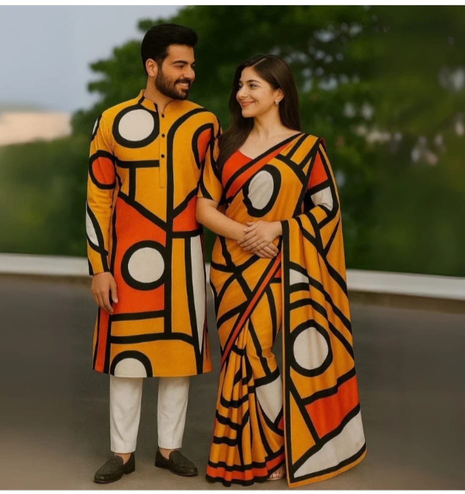 Eid Special Couple Sharee Panjabi Combo (Texture )