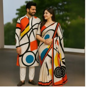 Eid Special Couple Sharee Panjabi Combo (Texture White)