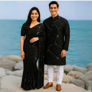 Eid Special Couple Sharee Panjabi Combo (Texture Black)