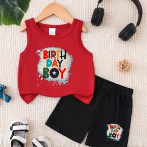 Baby Tshirt and Pant Set- Birth day Red-Black
