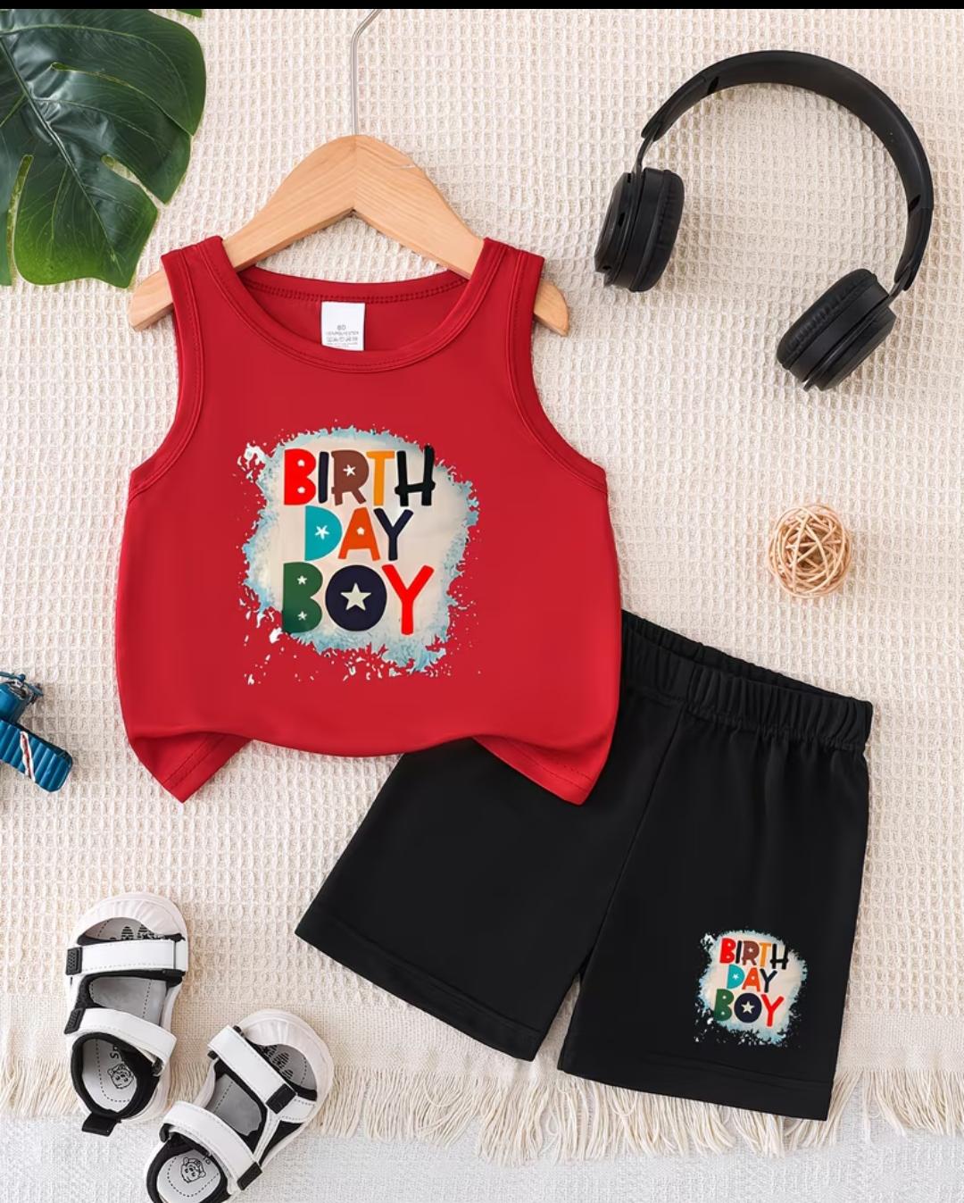 Baby Tshirt and Pant Set- Birth day Red-Black
