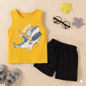 Baby Tshirt and Pant Set- Shark Yellow-black