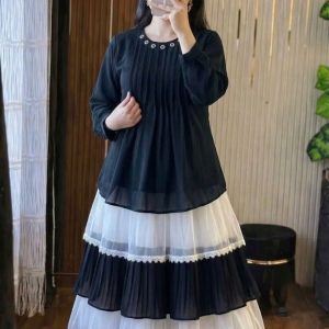 Trendy Ladies Tops and Skirt Set- Black